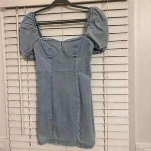Fashion Nova Light Blue Puff Sleeve Mini Dress